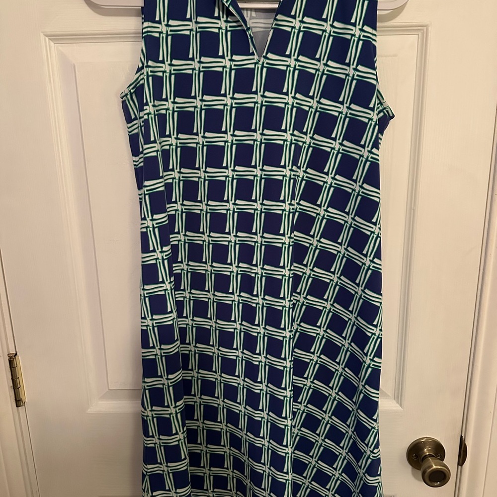 J. McLaughlin Navy and Mint Checkered Midi Dress
